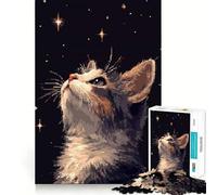 Rompecabezas para Adultos de 1000 Piezas Gato Mirando Las Estrellas,Arte pixelado,Piezas de Ajuste preciso,Juego de lógica,diversión acogedora,Regalo de cumpleaños (38x26cm)