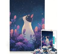 Rompecabezas para Adultos de 1000 Piezas: Gato Mirando Las Estrellas Juego práctico, Actividades Divertidas para Hacer en casa Un Regalo estupendo para los Amantes de los Juegos 50x75cm