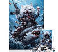 Rompecabezas para Adultos de 1000 Piezas Gato Montando un tiburón Juego Imposible Desafío difícil Juguete Educativo Que fomenta el Amor Entre Parejas (50x75cm)