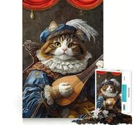 Rompecabezas para Adultos de 1000 Piezas Gato músico con Traje renacentista Arte de Corte Suave Juego Creativo para ejercitar la Mente Diversión para el Tiempo Libre Regalo navideño Relajante 38x26cm