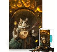 Rompecabezas para Adultos de 1000 Piezas Gato músico en Marco Dorado Ideal para Decorar,ejercitar la Mente,Regalo Divertido para el Tiempo Libre,Regalo de cumpleaños o para Aficionados (38x26cm)