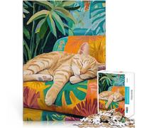Rompecabezas para Adultos de 1000 Piezas Gato Naranja durmiendo Juego desafiante y Juego Familiar Mejorar el Amor Entre Parejas 38x26cm