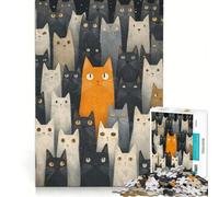 Rompecabezas para Adultos de 1000 Piezas Gato Naranja en una Multitud Juego de ingenio para divertirse en Familia Lista de Deseos con Papá Noel 38x52cm