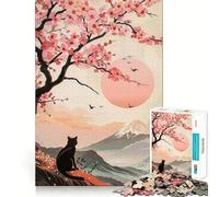 Rompecabezas para Adultos de 1000 Piezas Gato Negro bajo una Flor de Cerezo,diseño de Corte preciso Diversión,Actividad Mental Inteligente,Tiempo de Ocio,Regalo Ideal para cumpleaños y aficiones