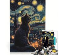 Rompecabezas para Adultos de 1000 Piezas: Gato Negro bajo una Noche Estrellada Juguetes para armar, mejoran la Memoria, Toda la Familia 38x26cm