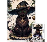 Rompecabezas para Adultos de 1000 Piezas Gato Negro Brujo con Ojos Verdes Juego práctico para aliviar el estrés Juguetes de decoración para el hogar Actividades Divertidas en casa (38x52cm)