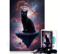 Rompecabezas para Adultos de 1000 Piezas Gato Negro Celestial en una Isla Flotante Diseño nítido y Divertido Juego Relajante Regalo Ideal para Navidad (50x75cm)