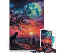 Rompecabezas para Adultos de 1000 Piezas Gato Negro,Cementerio,Puesta de Sol,Corte preciso,Divertido Juego Mental,Regalo,Tiempo de relajación,Arte de Pared navideño (50x75cm)