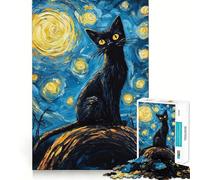 Rompecabezas para Adultos de 1000 Piezas Gato Negro,Cielo Estrellado,Arte de Corte Fino,desafío Inteligente y Divertido,Juego para Momentos de Tranquilidad,Regalo de cumpleaños para Aficionados