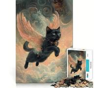 Rompecabezas para Adultos de 1000 Piezas Gato Negro con alas Corte Impecable Diversión,ejercitador Mental,Juego para el Tiempo Libre,decoración navideña 50x75cm