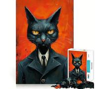 Rompecabezas para Adultos de 1000 Piezas Gato Negro con Traje,diseño de Corte Fino,diversión para Resolver Problemas,Juego para Momentos acogedores,decoración navideña para la Pared 38x52cm