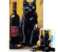 Rompecabezas para Adultos de 1000 Piezas Gato Negro con Vino,Naturaleza Muerta,Juego de ingenio,Juego Divertido para Pensar,Momento de diversión Tranquila,Arte navideño para el Ocio 38x26cm