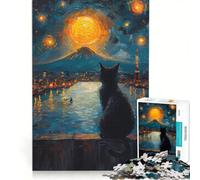 Rompecabezas para Adultos de 1000 Piezas: Gato Negro contemplando el Horizonte de Tokio Juego de ingenio, ensamblaje de Patrones Un Regalo Ideal para los Amantes de los Juegos 50x75cm