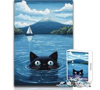 Rompecabezas para Adultos de 1000 Piezas, Gato Negro del Monte Fuji, un pasatiempo Tranquilo y satisfactorio, Juguete de Corte de precisión Entrelazado, tamaño 38x52cm
