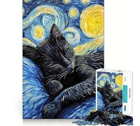 Rompecabezas para Adultos de 1000 Piezas Gato Negro durmiendo,decoración Elegante y Funcional,Juego de Habilidad Mental,diversión Casual,decoración navideña 38x26cm