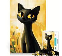Rompecabezas para Adultos de 1000 Piezas Gato Negro en Campo Amarillo,diseño de Corte Fino,desafío Inteligente y Divertido,Juego para Momentos de Tranquilidad,Regalo Ideal para cumpleaños y aficiones