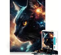 Rompecabezas para Adultos de 1000 Piezas Gato Negro en el Espacio,diseño de Corte Fino,diversión para Resolver Problemas,Juego para Momentos acogedores,decoración navideña para la Pared 38x26cm
