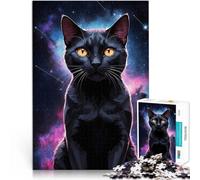 Rompecabezas para Adultos de 1000 Piezas Gato Negro en el Espacio Entrena tu Cerebro y Tus Manos con póster a Juego y Hoja de Trivia 38x26cm
