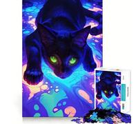 Rompecabezas para Adultos de 1000 Piezas Gato Negro en espirales de neón Corte Impecable Diversión para ejercitar la Mente,Juego para el Tiempo Libre,decoración navideña 38x26cm