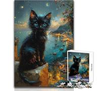 Rompecabezas para Adultos de 1000 Piezas: Gato Negro en la Pared Juego Educativo para Aprender (tamaño 50x75cm)