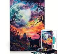 Rompecabezas para Adultos de 1000 Piezas Gato Negro en un Cementerio,diseño de Corte nítido,Juego Divertido para concentrarse,Tiempo de Juego Tranquilo,Regalo Divertido de Navidad 38x26cm