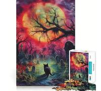 Rompecabezas para Adultos de 1000 Piezas Gato Negro en un Cementerio Ideal para decoración,Juego de Habilidad Mental,diversión Casual o decoración navideña 50x75cm