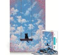 Rompecabezas para Adultos de 1000 Piezas Gato Negro en un Columpio,decoración de Bordes limpios,Juguete para ejercitar la Mente,diversión fácil,decoración navideña 38x26cm