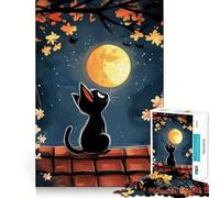 Rompecabezas para Adultos de 1000 Piezas Gato Negro en una Noche a la luz de la Luna Corte Impecable Diversión para ejercitar la Mente,Juego para el Tiempo Libre,decoración navideña 38x52cm