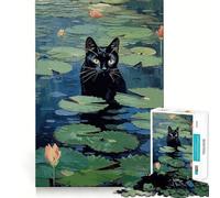 Rompecabezas para Adultos de 1000 Piezas Gato Negro Entre nenúfares Juego de ingenio,Divertido y Relajante,Ideal para el Tiempo Libre en Navidad 50x75cm