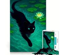 Rompecabezas para Adultos de 1000 Piezas Gato Negro Entre nenúfares Lotus Prowl Diseño de Corte preciso Juego Divertido para concentrarse Momento de Juego Tranquilo Regalo navideño Divertido 50x75cm