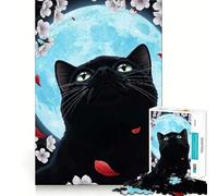 Rompecabezas para Adultos de 1000 Piezas Gato Negro Mirando a la Luna Arte de Bordes precisos Juguete Creativo para desarrollar la Habilidad Juego para Pasar un rato Agradable Pieza de Arte navideña