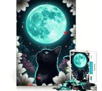 Rompecabezas para Adultos de 1000 Piezas Gato Negro Mirando a la Luna Juego de Ajuste preciso Juguete Inteligente para el Cerebro Tiempo Libre Regalo de cumpleaños para la Mente (38x52cm)