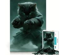 Rompecabezas para Adultos de 1000 Piezas Gato Negro Ninja,Encaje, Arte,Juego de concentración,Juego para el Tiempo Libre,Regalo de cumpleaños 38x52cm