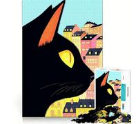 Rompecabezas para Adultos de 1000 Piezas Gato Negro,Paisaje Urbano,Corte preciso,Divertido Juego Mental,Regalo,Tiempo de relajación,decoración navideña para la Pared (38x52cm)