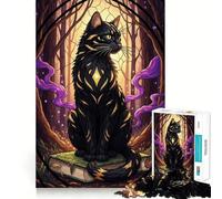 Rompecabezas para Adultos de 1000 Piezas Gato Negro sobre un Libro en el Bosque Corte Impecable Diversión,ejercita la Mente,Ideal para el Tiempo Libre o como decoración navideña 50x75cm