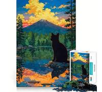 Rompecabezas para Adultos de 1000 Piezas Gato Negro,Vista a la montaña,Corte preciso Divertido,Actividad Mental Inteligente,Tiempo de Ocio,Regalo de cumpleaños para Aficionados 50x75cm