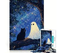 Rompecabezas para Adultos de 1000 Piezas Gato Negro y Fantasma bajo un Cielo Estrellado Diseño Limpio y Funcional Juego Divertido para Pensar y Pasar un rato Agradable Regalo Ideal y para Aficionados