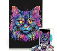 Rompecabezas para Adultos de 1000 Piezas Gato neón Vintage Juego Imposible Vacaciones en casa Matar el Tiempo cumpleaños y Navidad 50x75cm