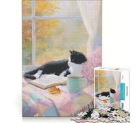 Rompecabezas para Adultos de 1000 Piezas: Gato otoñal Acogedor Junto a la Ventana, Juegos educativos, Corte de precisión, colección de Artistas, Bellas Artes 50x75cm