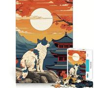 Rompecabezas para Adultos de 1000 Piezas Gato,Paisaje japonés,Arte de Bordes precisos,Juguete Creativo,Juego para Pasar un rato Agradable,Pieza de Arte navideña (50x75cm)