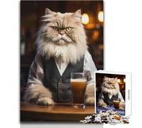 Rompecabezas para Adultos de 1000 Piezas: Gato Persa en un Pub, Relajante, para el Tiempo Libre, Juguete de precisión Entrelazado, tamaño 38x26cm