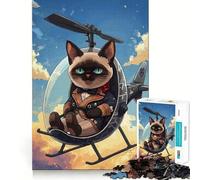 Rompecabezas para Adultos de 1000 Piezas Gato piloto en helicóptero,diseño de Bordes Finos,Ideal para Manualidades,Resolver Problemas,Relajarse,Jugar o divertirse en un cumpleaños (50x75cm)