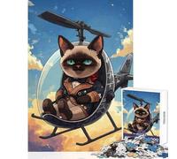Rompecabezas para Adultos de 1000 Piezas: Gato piloto en helicóptero Juguete Educativo Regalo para Mujeres y Hombres Juego de ingenio Entrena tu Cerebro y Tus Manos tamaño 38x26cm