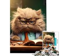 Rompecabezas para Adultos de 1000 Piezas Gato Profesor Enojado con Gafas Juguete Educativo decoración de Pared Regalo de cumpleaños (tamaño 38x52cm)