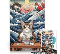 Rompecabezas para Adultos de 1000 Piezas Gato Ramen,Espíritus japoneses,Piezas de Corte Limpio,Juego de Habilidad Mental,Juego de Tiempo Libre,Pieza de Arte navideña (50x75cm)