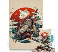 Rompecabezas para Adultos de 1000 Piezas,Gato samurái,Arte japonés de Corte Limpio,lógica,Juguete Divertido,Juego Relajante, Tranquilo (38x52cm)
