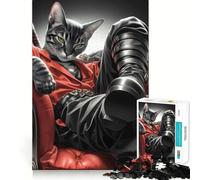 Rompecabezas para Adultos de 1000 Piezas Gato Samurai Katana,Pieza de Corte Limpio,Juego para ejercitar la Mente,Juego de Ocio,Pieza de Arte navideña (50x75cm)