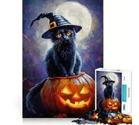 Rompecabezas para Adultos de 1000 Piezas Gato sobre Calabaza en una Noche a la luz de la Luna Corte Impecable Juego de concentración Regalo Ideal para Jugar Gratis cumpleaños
