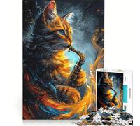 Rompecabezas para Adultos de 1000 Piezas: Gato Tocando el saxofón, Juguete antiestrés, difícil y desafiante, Juego con un Hermoso diseño 38x52cm