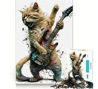 Rompecabezas para Adultos de 1000 Piezas Gato Tocando la Guitarra,Arte de Bordes precisos,Ejercicio Mental,Juego Divertido y Tranquilo,Actividad de cumpleaños (38x26cm)